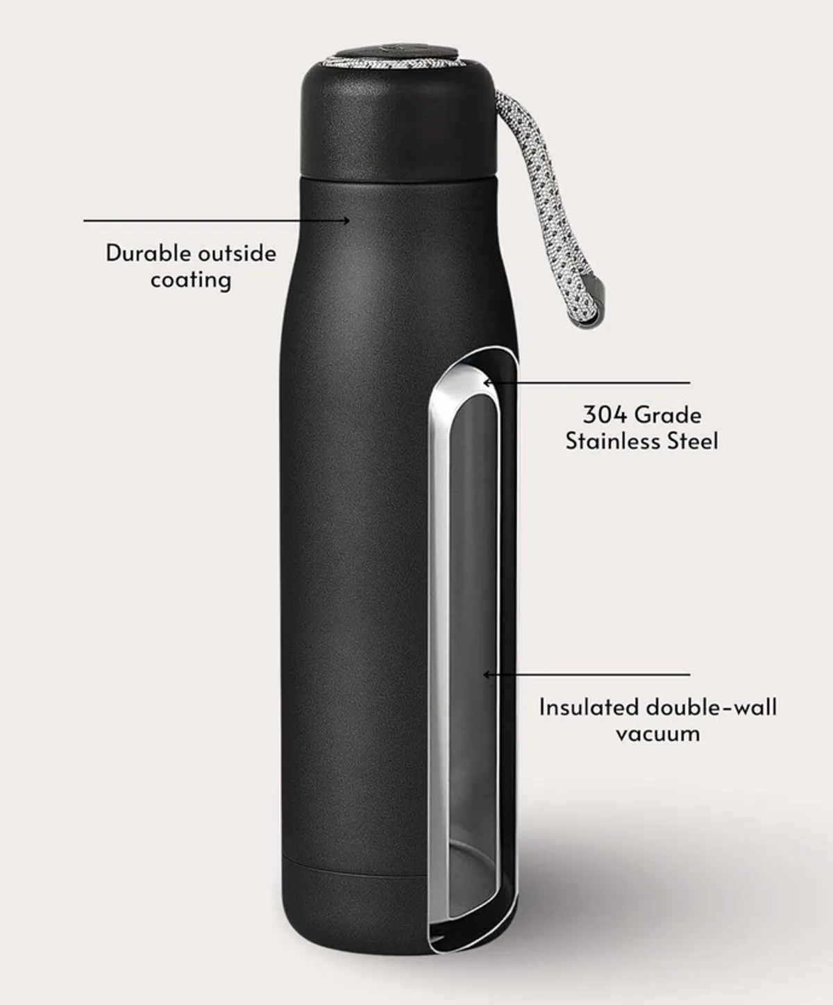 FlexiSteel 550 – Leak-Proof Stainless Steel Water Bottle with Strap (Black) | For Office, Gym & School - Image 3
