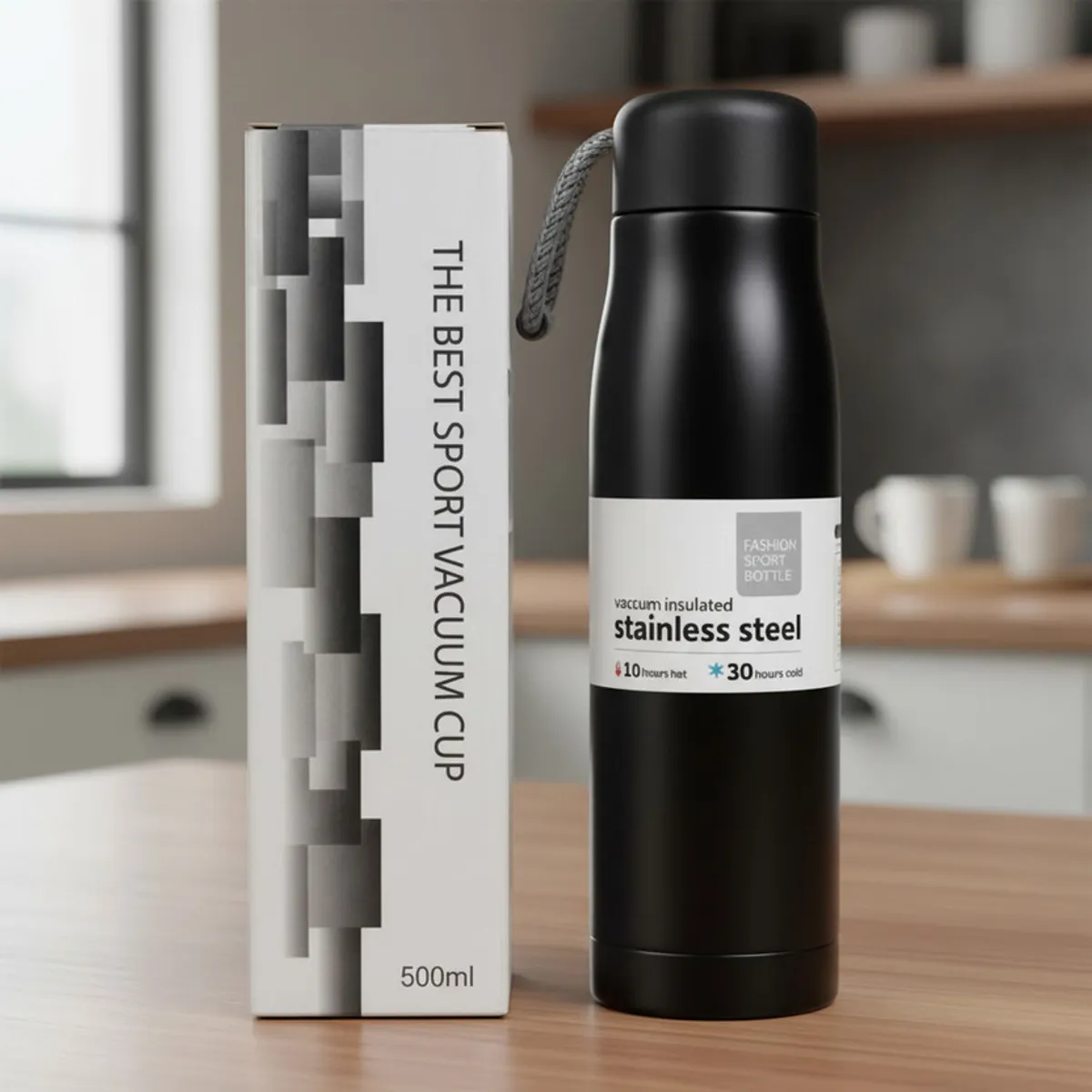 FlexiSteel 550 – Leak-Proof Stainless Steel Water Bottle with Strap (Black) | For Office, Gym & School - Image 4